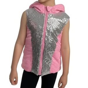 Miss Chievous Vest Girls L Pink Silver Sequin Hooded Full‎ Zip Stretch Trendy